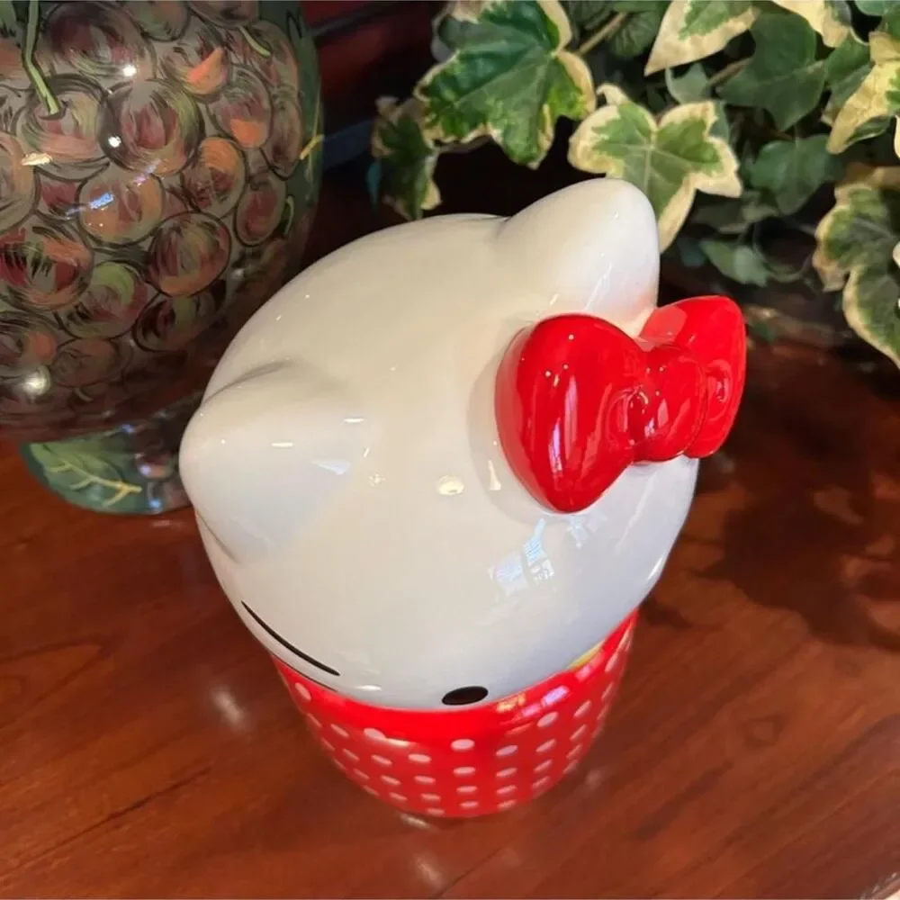 NWOT Blue Sky Clayworks 2024 Hello Kitty Red Polka Dot Ceramic Jar Canister